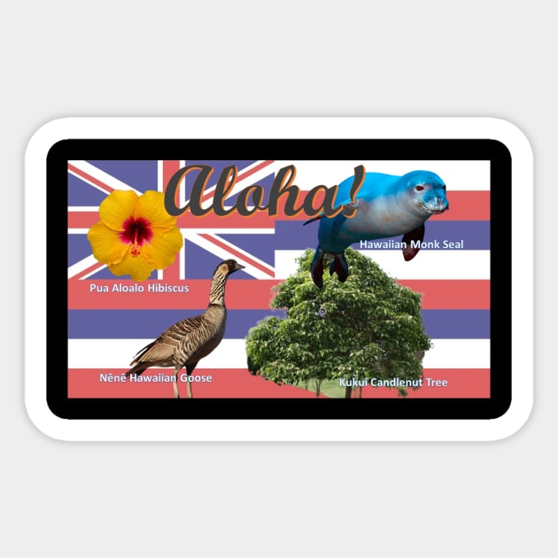 Aloha! Hawaii State Flag and State Symbols Sticker by Battlefoxx Living Earth